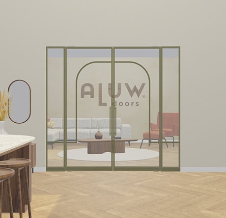 Moderne stalen binnendeur met glazen panelen en minimalistisch ontwerp, perfect voor het scheiden van ruimtes in een eigentijdse woning.
