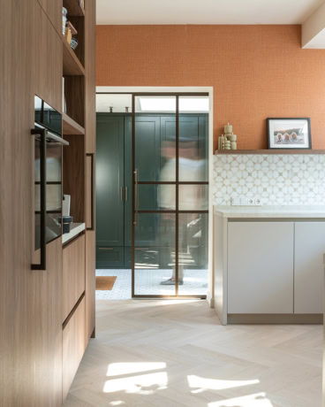 High-quality steel interior door with black frame and glass panels for a modern, clean look.