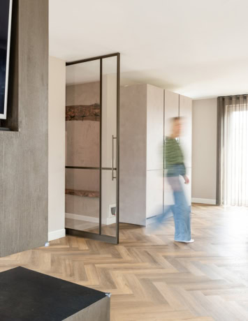 Single pivot door in living room