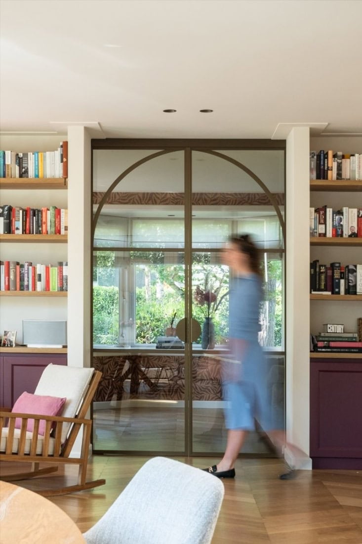 Beautiful double pivot doors with a bronze shade.