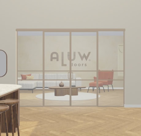 Moderne stalen schuifdeur met glazen panelen, perfect voor het scheiden van ruimtes en het toevoegen van een industriële uitstraling aan interieur.