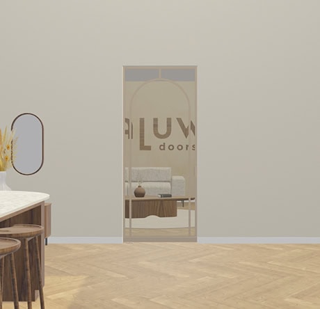 Moderne beige stalen deur met spiegel en zitgedeelte, perfect voor een stijlvolle en functionele interieurafwerking, passend bij de collectie van Aluwdoors.