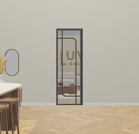 Sleek steel door with glass and minimalist frame, perfect for a contemporary interior finish. Suitable for residential and office spaces, custom-made by Aluwdoors.