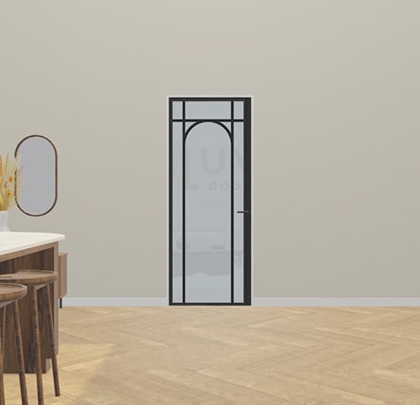 A stylish steel door with geometric pattern, perfect for a contemporary interior finish. Suitable for a variety of spaces and custom-made by Aluwdoors.