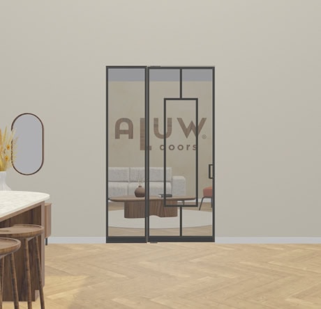 Steel wall with door by Aluwdoors, perfect for modern interiors, with clean lines and high-quality finish. Ideal for separation and decoration in living or office spaces.