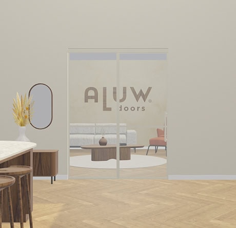 Modern steel wall with door, perfect for interior separation, custom-made by Aluwdoors, with a minimalist and contemporary design.